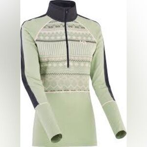 Kari Traa Green Patterned Long Sleeve Perle Half-zip Base Layer Top Women’s S